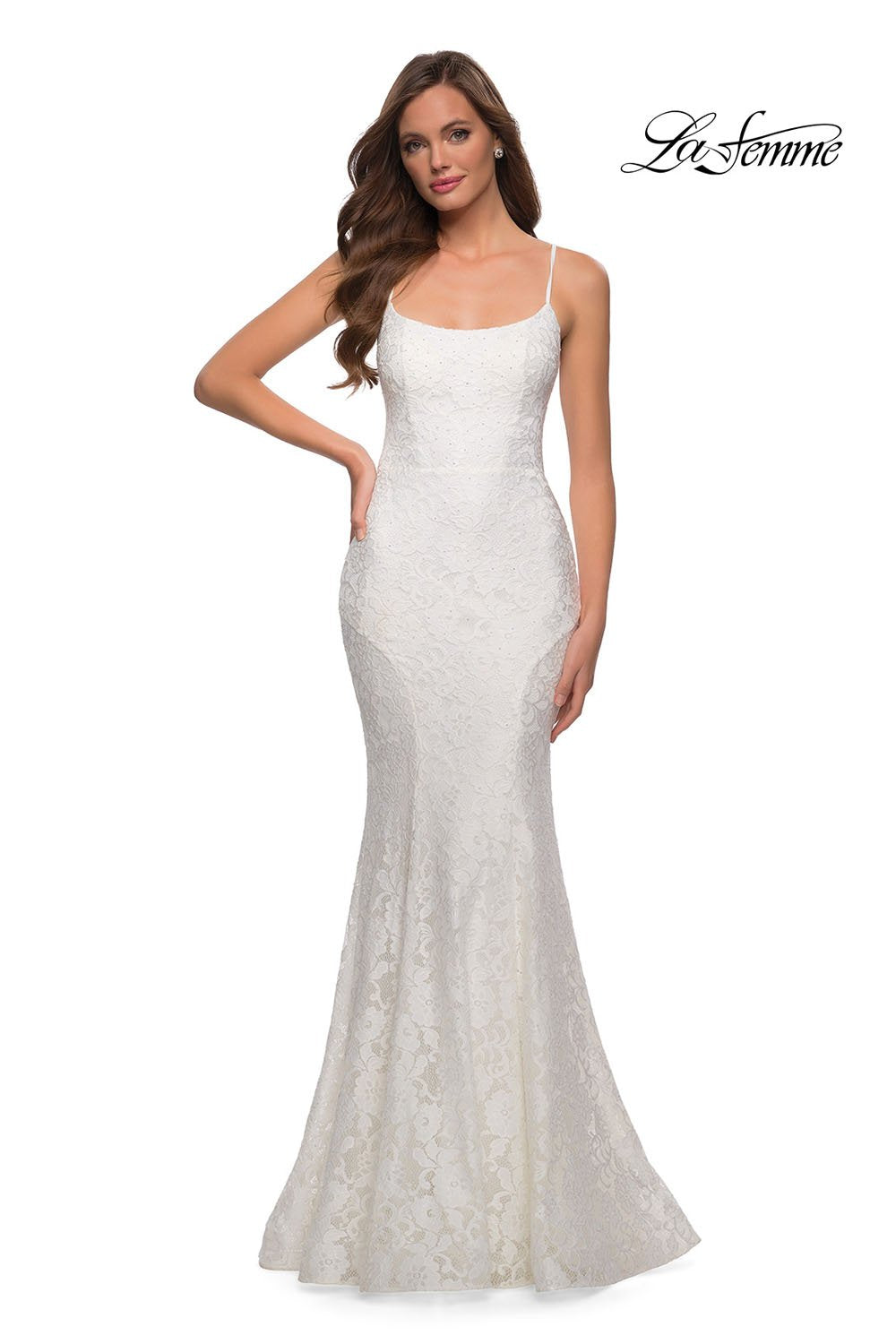 La Femme 29611 prom dress images. La Femme 29611 is available in these colors: Dark Berry, Pale Yellow, Royal Blue, White.