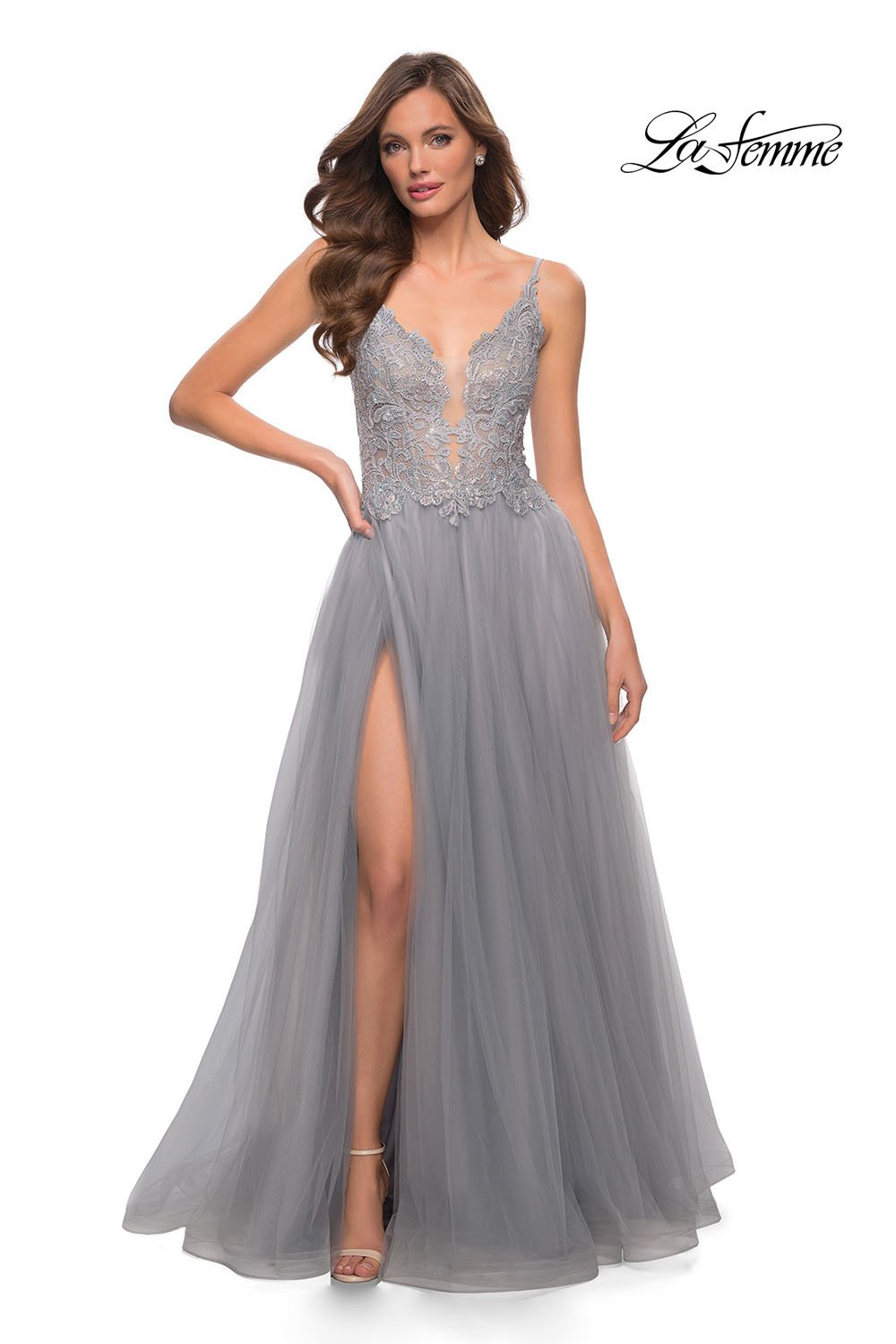 La Femme 29686 prom dress images. La Femme 29686 is available in these colors: Black, Royal Blue, Silver.