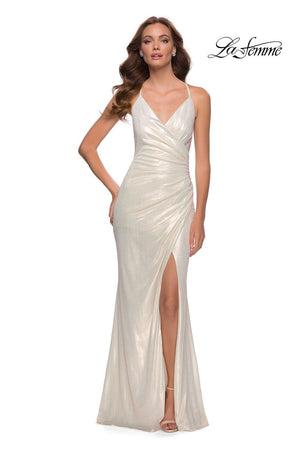 La Femme 29707 prom dress images.  La Femme 29707 is available in these colors: White Gold.