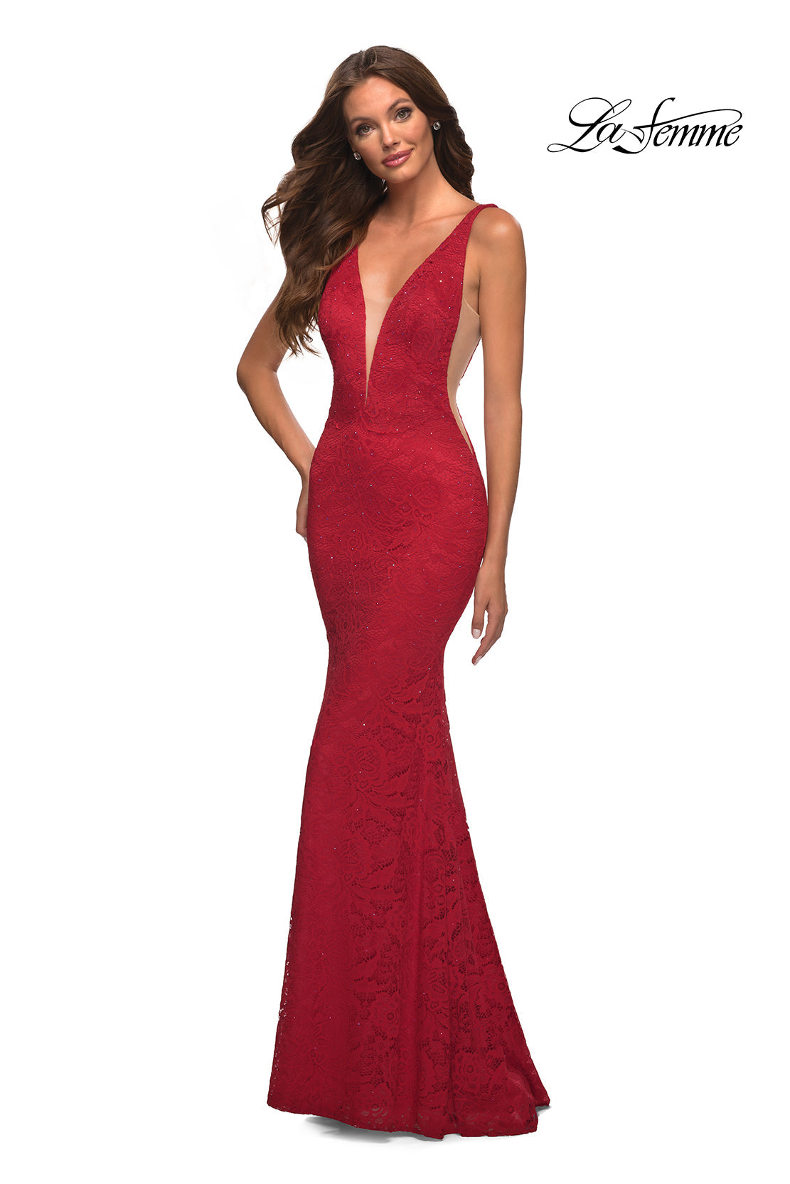 La Femme 29732 prom dress images. La Femme 29732 is available in these colors: Black, Dark Emerald, Red, Royal Blue.