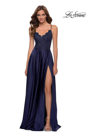 La Femme 29760 prom dress images.  La Femme 29760 is available in these colors: Emerald, Navy.