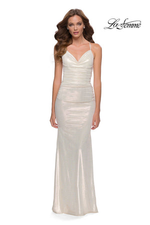 La Femme 29837 prom dress images.  La Femme 29837 is available in these colors: White Gold.