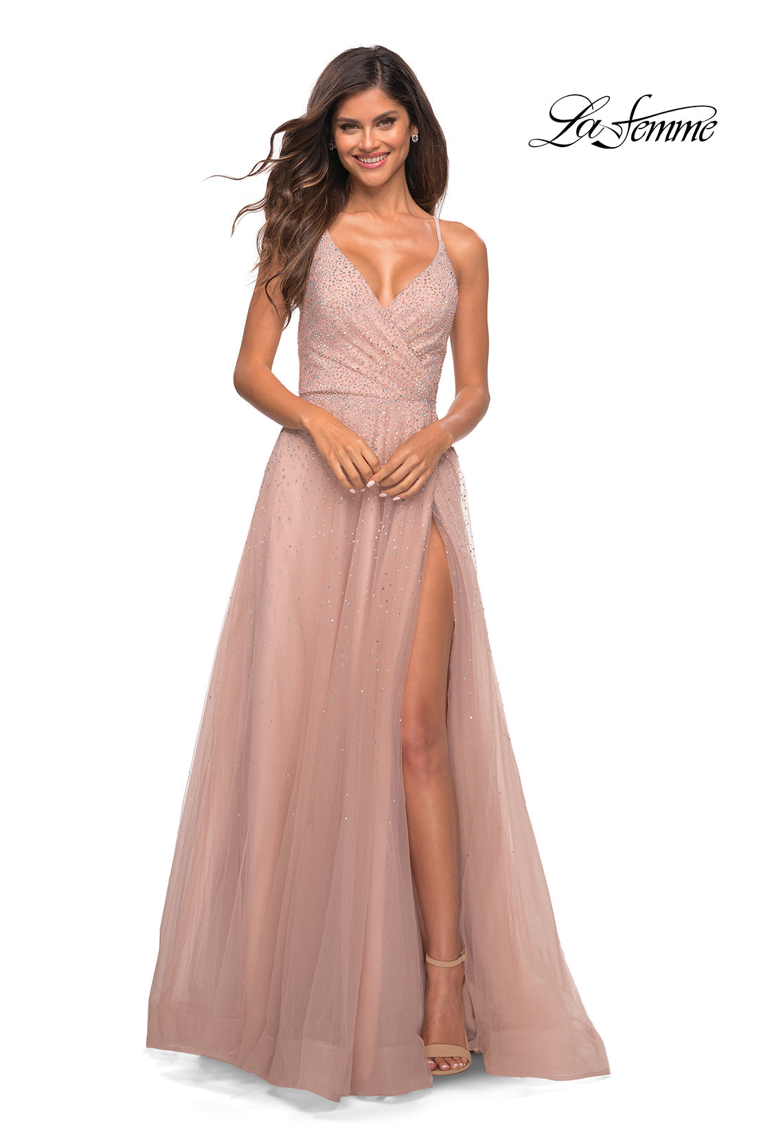 La Femme 29920 prom dress images. La Femme 29920 is available in these colors: Mauve, Royal Blue.
