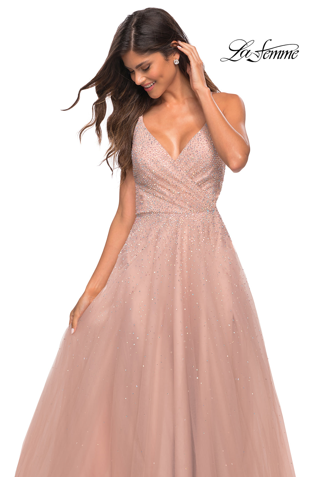 La Femme 29920 prom dress images.  La Femme 29920 is available in these colors: Mauve, Royal Blue.