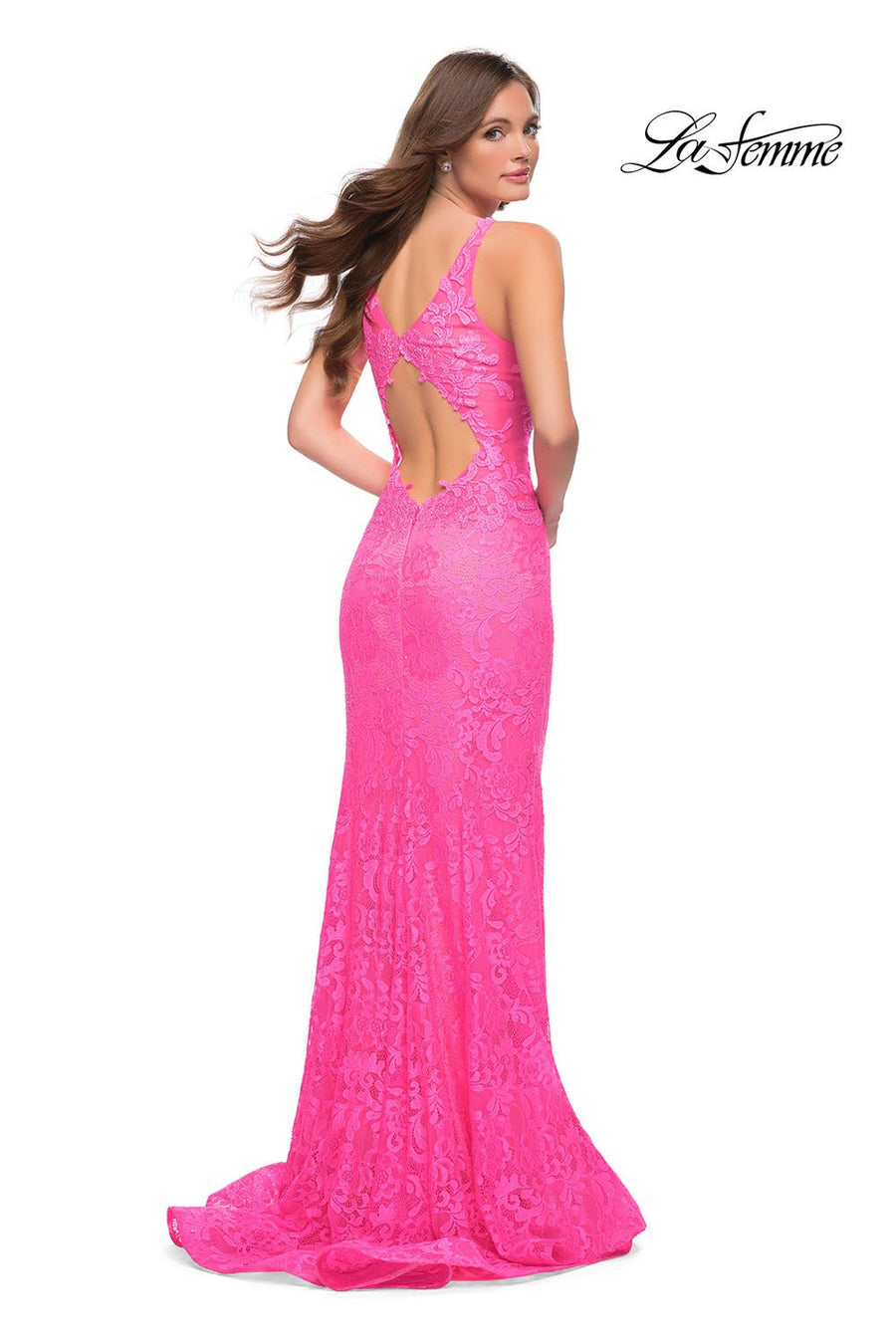 La Femme 29978 prom dress images.  La Femme 29978 is available in these colors: Neon Pink.