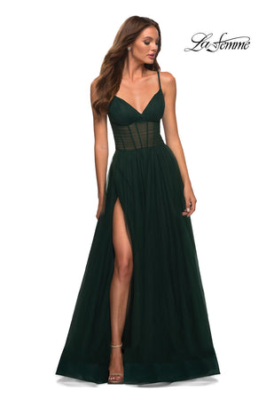 La Femme 30334 prom dress images.  La Femme 30334 is available in these colors: Black, Dark Berry, Dark Emerald, Navy.
