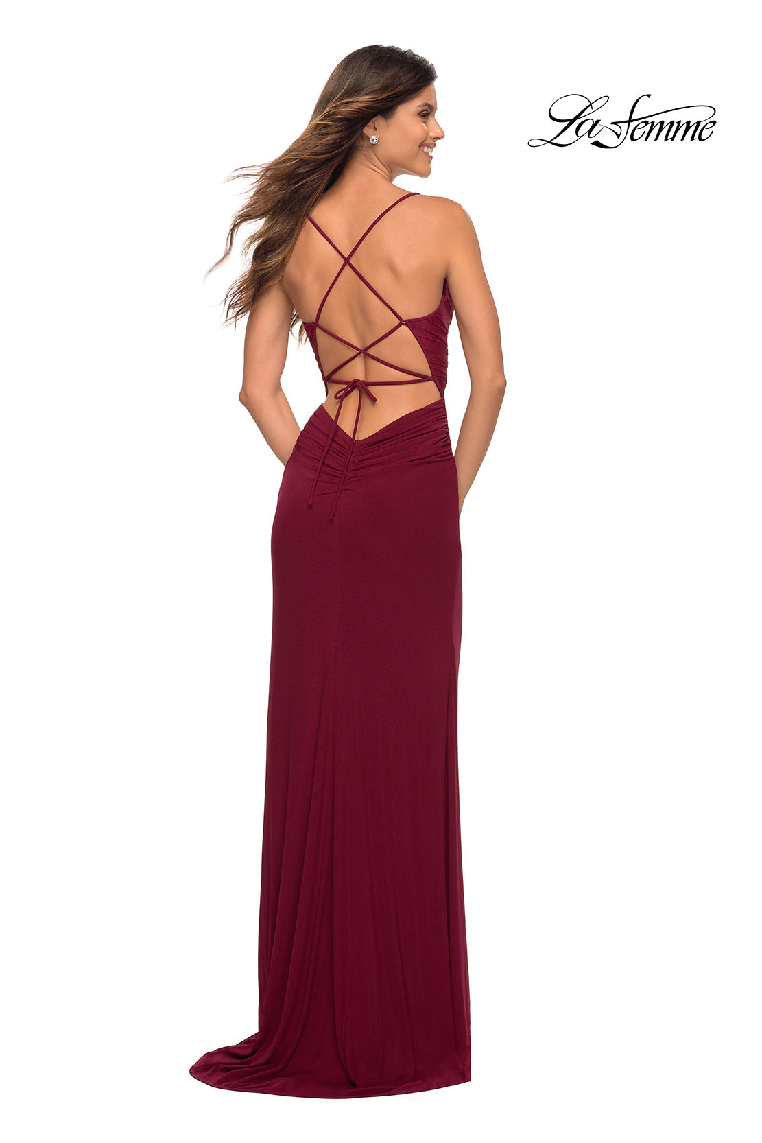 La Femme 30418 prom dress images. La Femme 30418 is available in these colors: Black, Dark Berry, Emerald, Royal Blue.