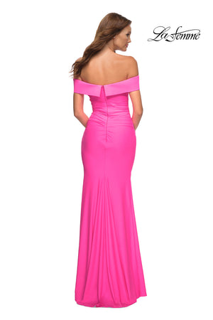 La Femme 30421 prom dress images.  La Femme 30421 is available in these colors: Hot Coral, Hot Pink, Yellow.