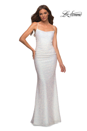 La Femme 30433 prom dress images.  La Femme 30433 is available in these colors: Indigo, White.