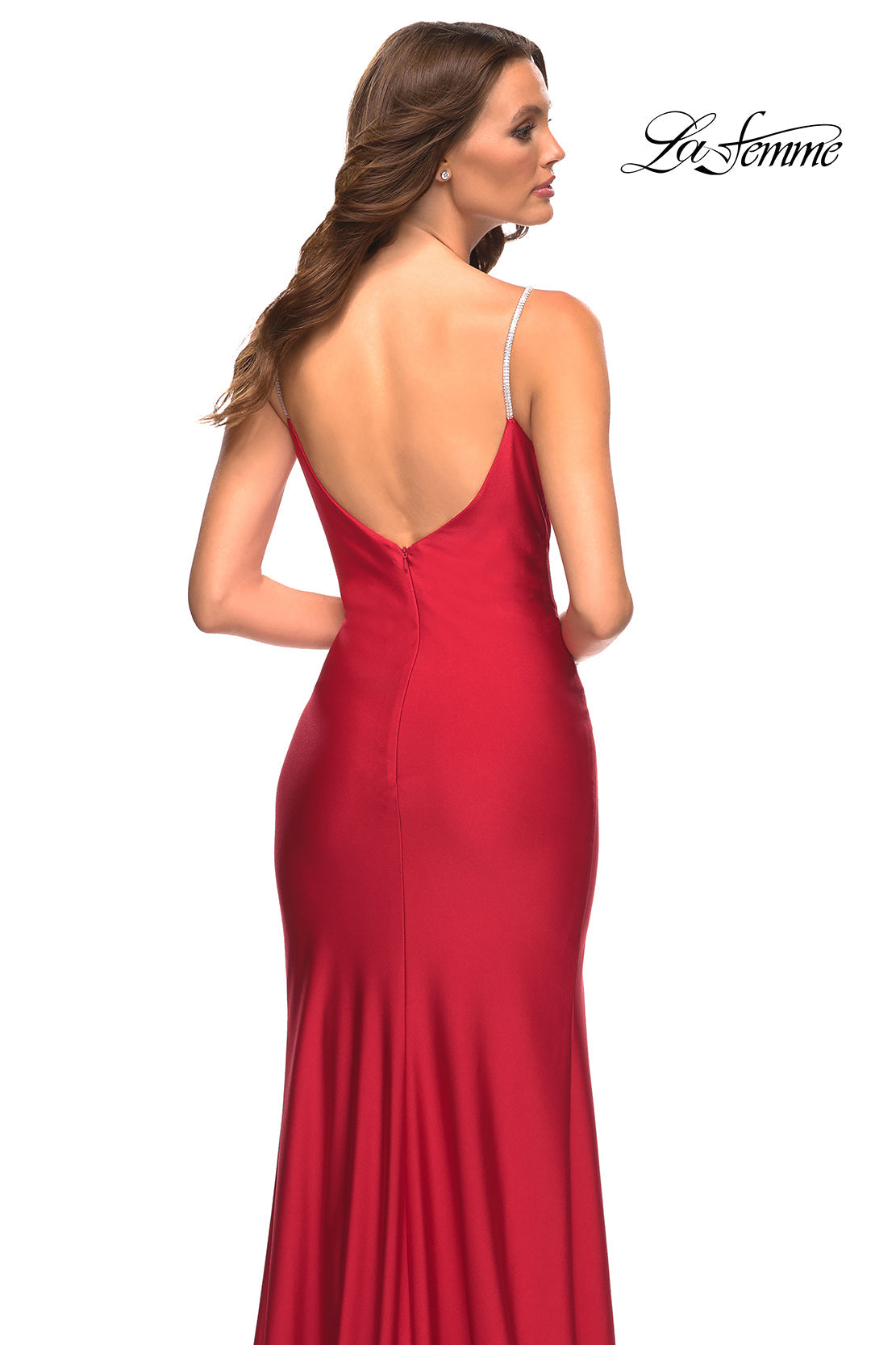 La Femme 30435 prom dress images. La Femme 30435 is available in these colors: Black, Cloud Blue, Emerald, Mauve, Nude, Red, White.