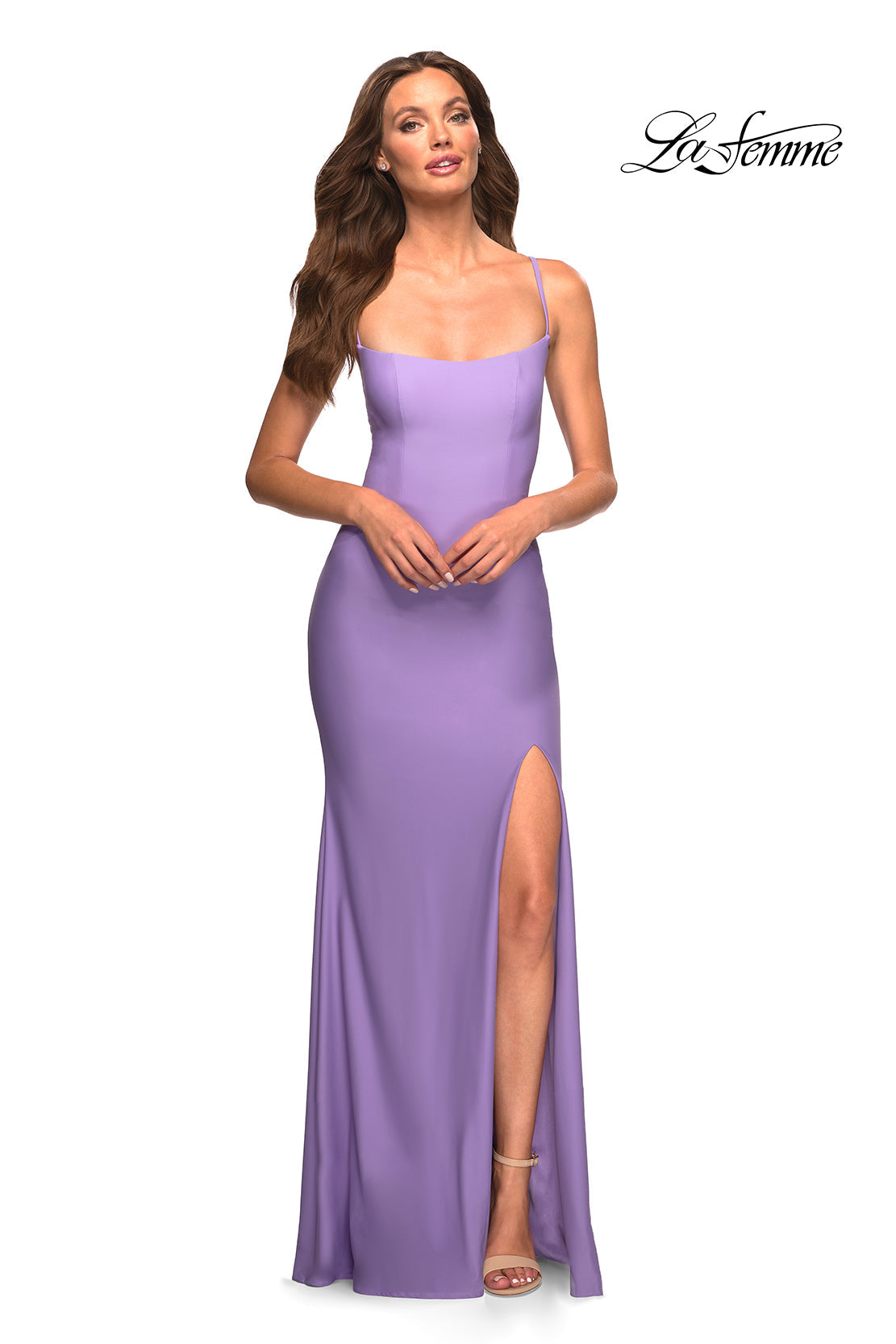 La Femme 30436 prom dress images. La Femme 30436 is available in these colors: Berry, Cloud Blue, Periwinkle, Red.