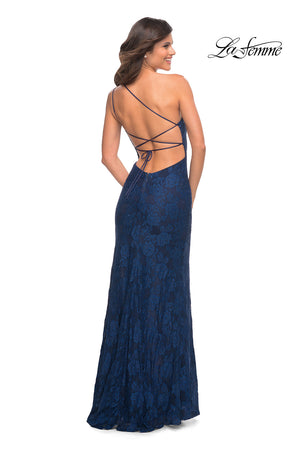 La Femme 30441 prom dress images.  La Femme 30441 is available in these colors: Dark Berry, Dark Emerald, Navy, Yellow.