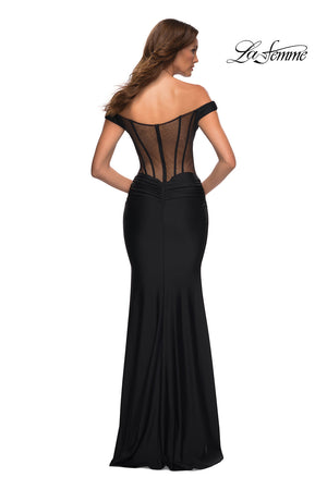 La Femme 30449 prom dress images.  La Femme 30449 is available in these colors: Black, Dark Emerald, Dark Wine.