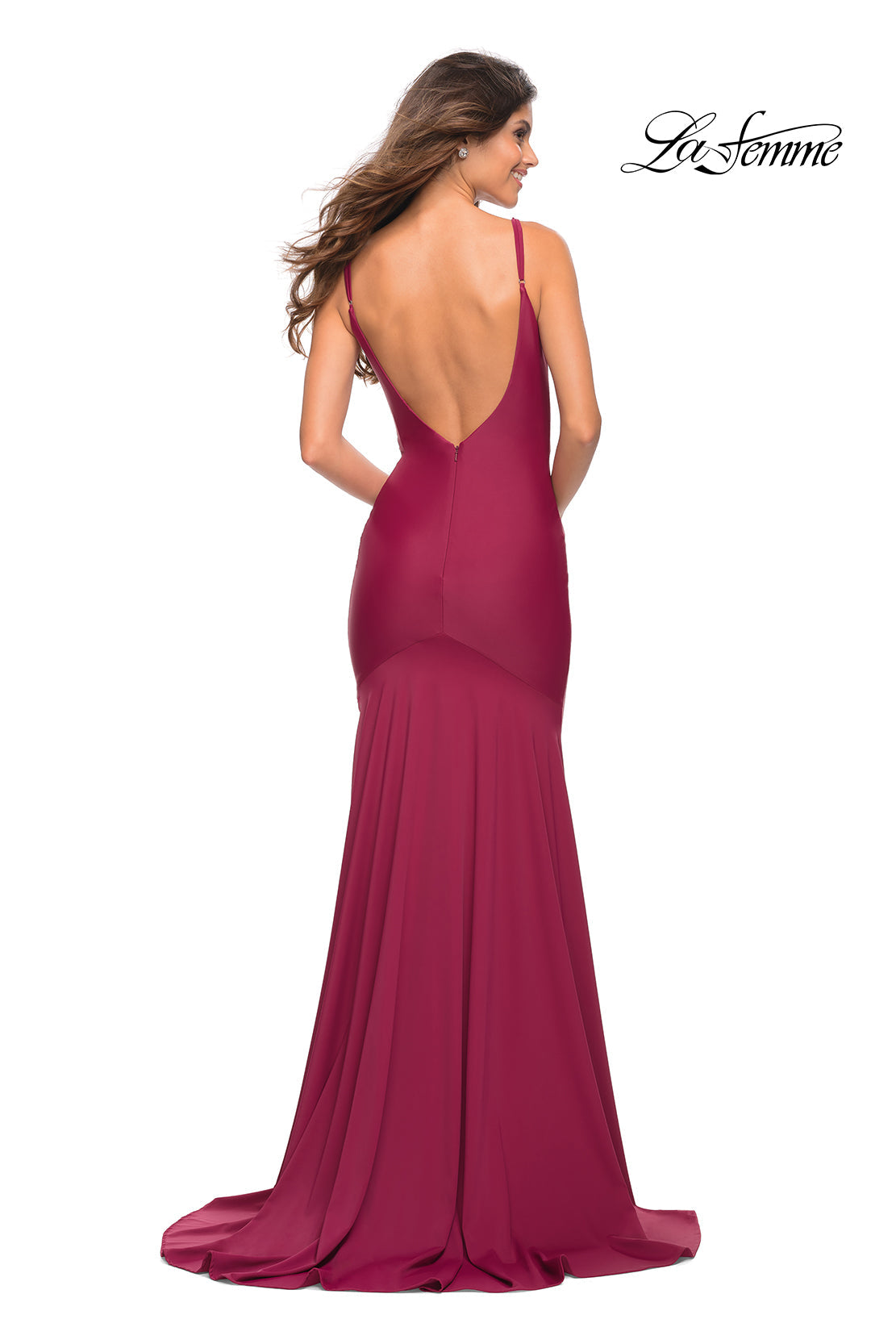 La Femme 30458 prom dress images. La Femme 30458 is available in these colors: Berry, Black, Emerald, Navy, White.