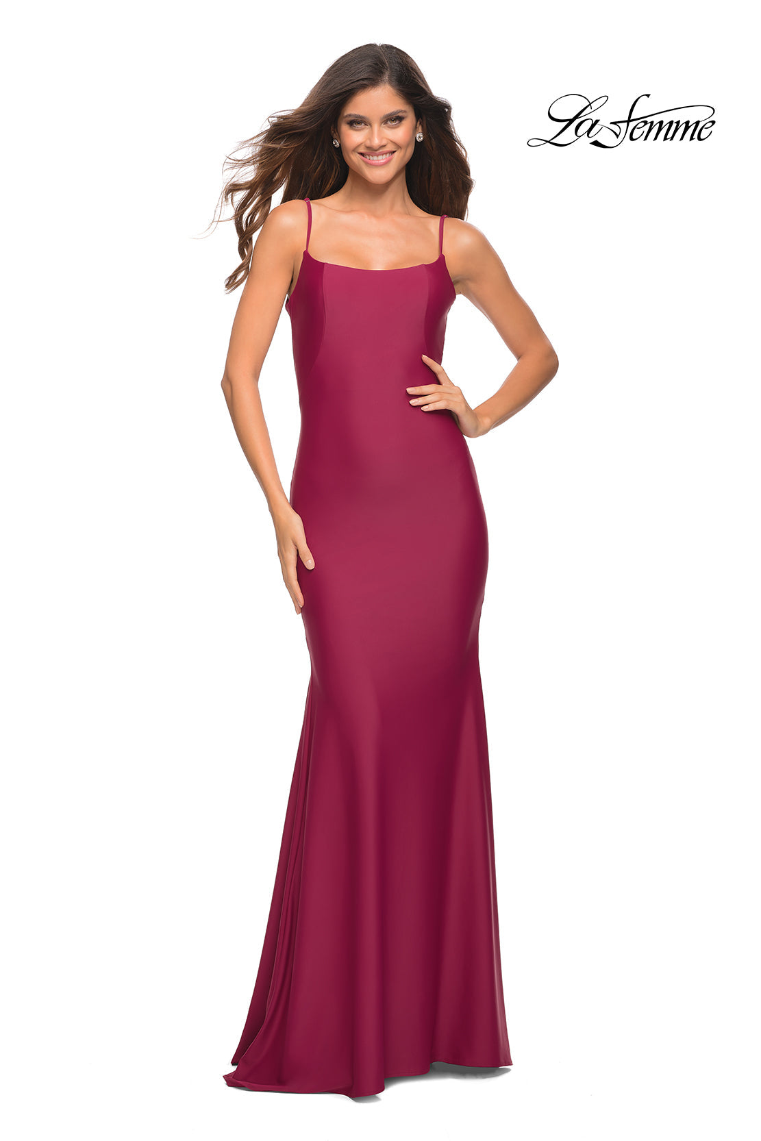 La Femme 30458 prom dress images. La Femme 30458 is available in these colors: Berry, Black, Emerald, Navy, White.