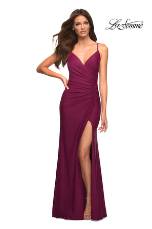 La Femme 30462 prom dress images.  La Femme 30462 is available in these colors: Aqua, Berry, Emerald, Navy, Wine.