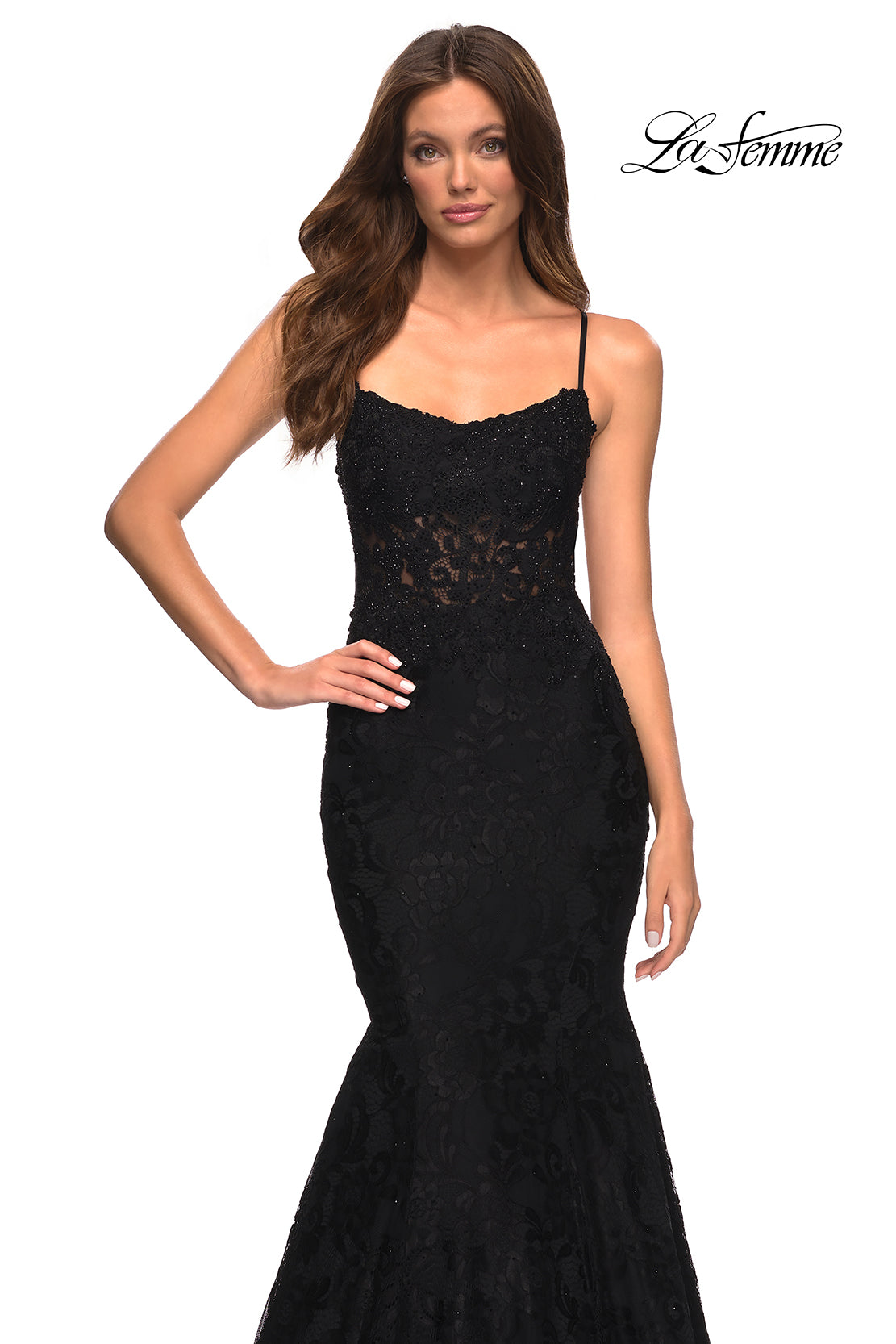 La Femme 30467 prom dress images. La Femme 30467 is available in these colors: Black, Dark Berry, Navy.