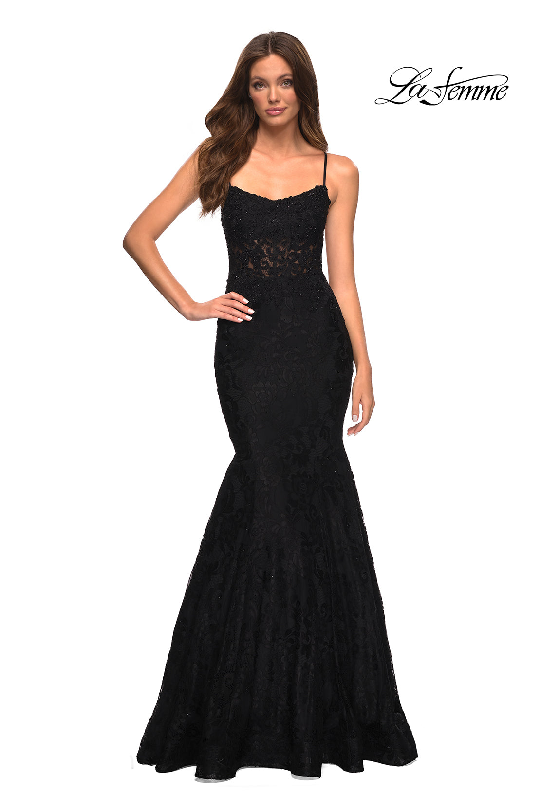 La Femme 30467 prom dress images. La Femme 30467 is available in these colors: Black, Dark Berry, Navy.