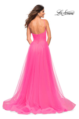 La Femme 30472 prom dress images.  La Femme 30472 is available in these colors: Neon Pink.
