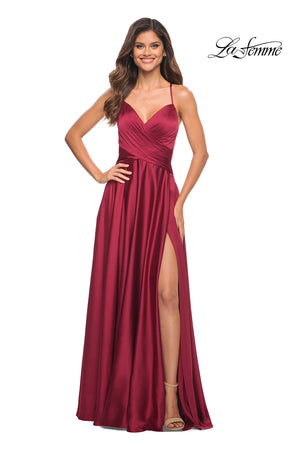 La Femme 30512 prom dress images.  La Femme 30512 is available in these colors: Emerald, Navy, Wine.