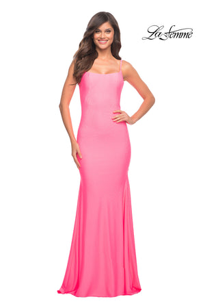 La Femme 30563 prom dress images.  La Femme 30563 is available in these colors: Cloud Blue, Light Coral, Periwinkle.