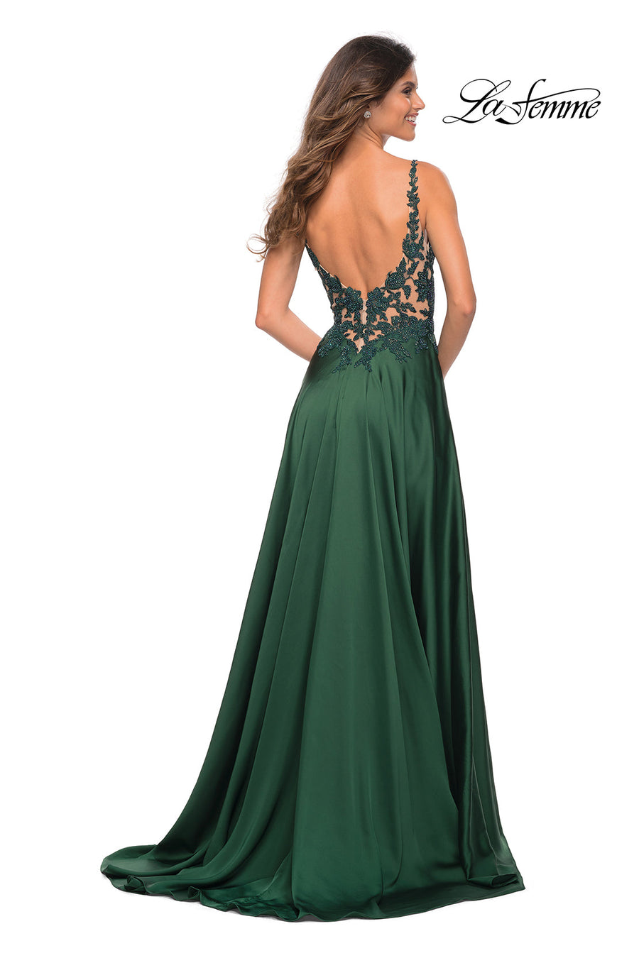 La Femme 30580 prom dress images.  La Femme 30580 is available in these colors: Emerald, Navy.