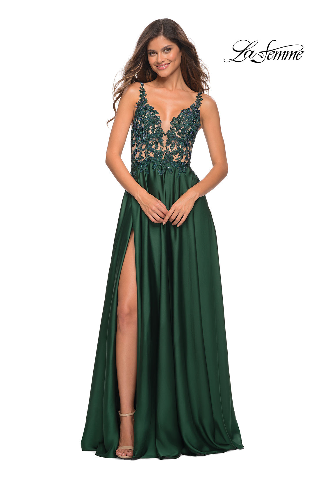 La Femme 30580 prom dress images. La Femme 30580 is available in these colors: Emerald, Navy.