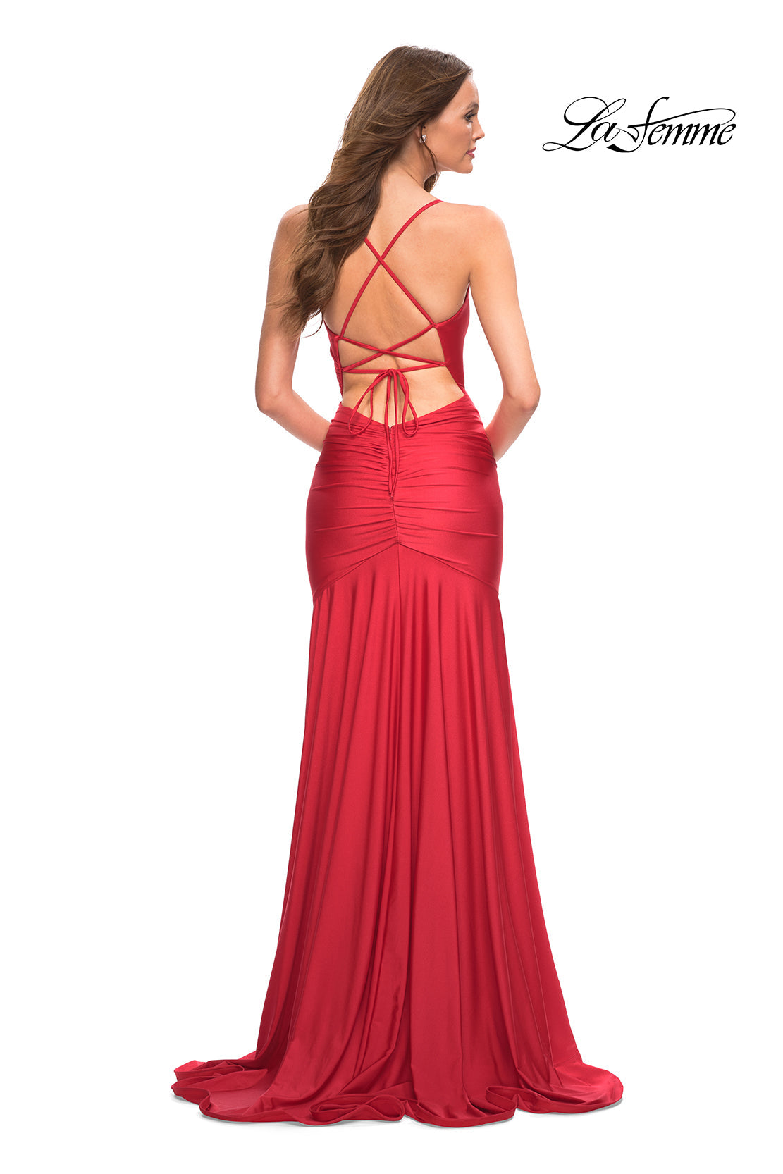 La Femme 30587 prom dress images. La Femme 30587 is available in these colors: Black, Dark Emerald, Red, Royal Blue.