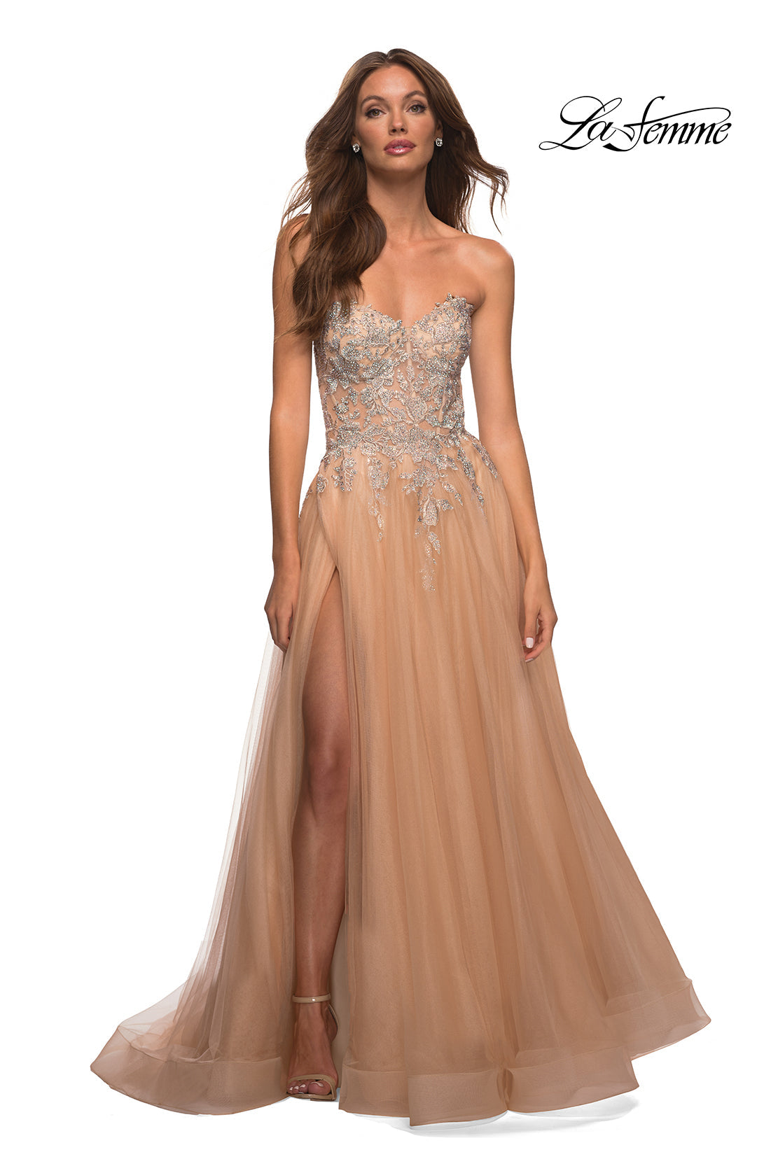 La Femme 30592 prom dress images. La Femme 30592 is available in these colors: Champagne, Navy.