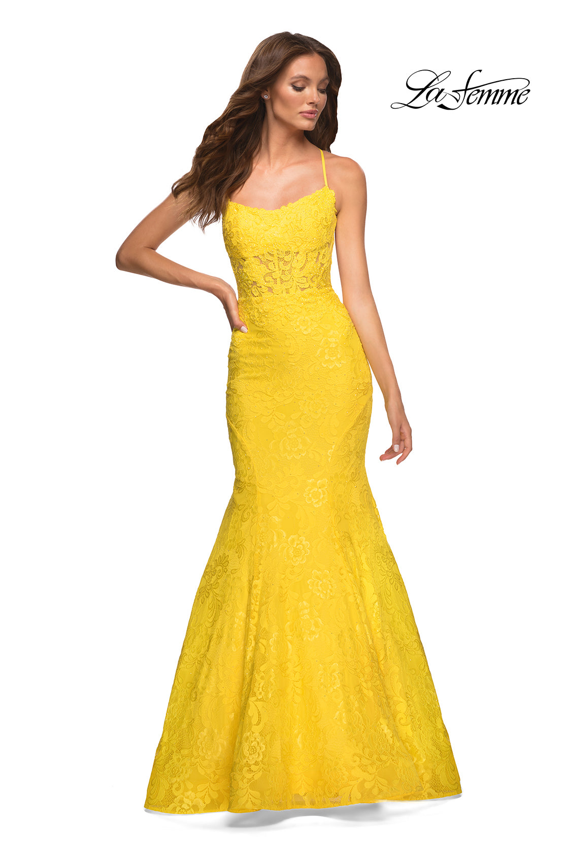La Femme 30612 prom dress images. La Femme 30612 is available in these colors: Aqua, Yellow.