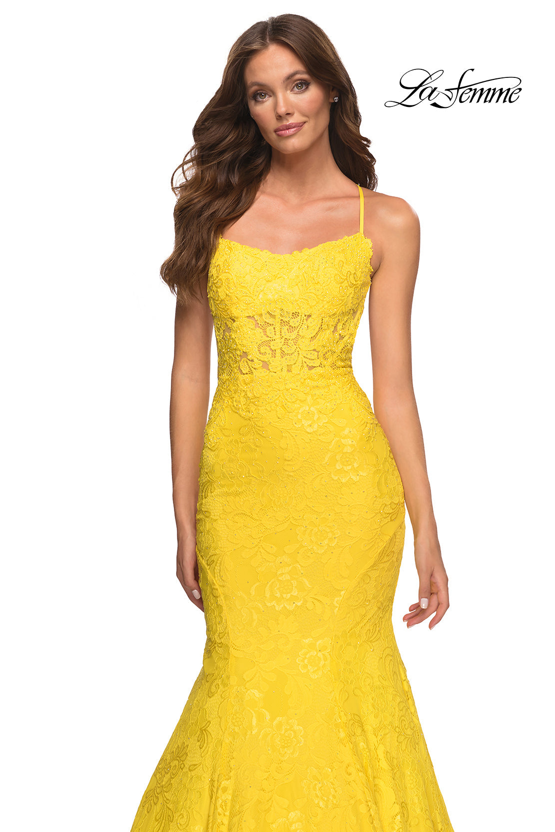 La Femme 30612 prom dress images. La Femme 30612 is available in these colors: Aqua, Yellow.