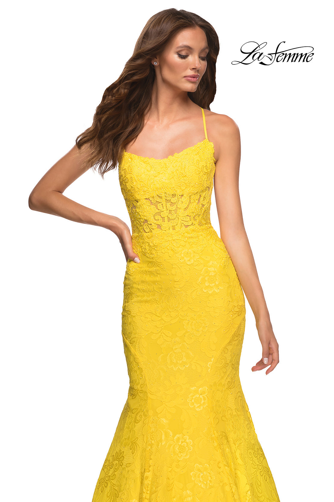 La Femme 30612 prom dress images. La Femme 30612 is available in these colors: Aqua, Yellow.