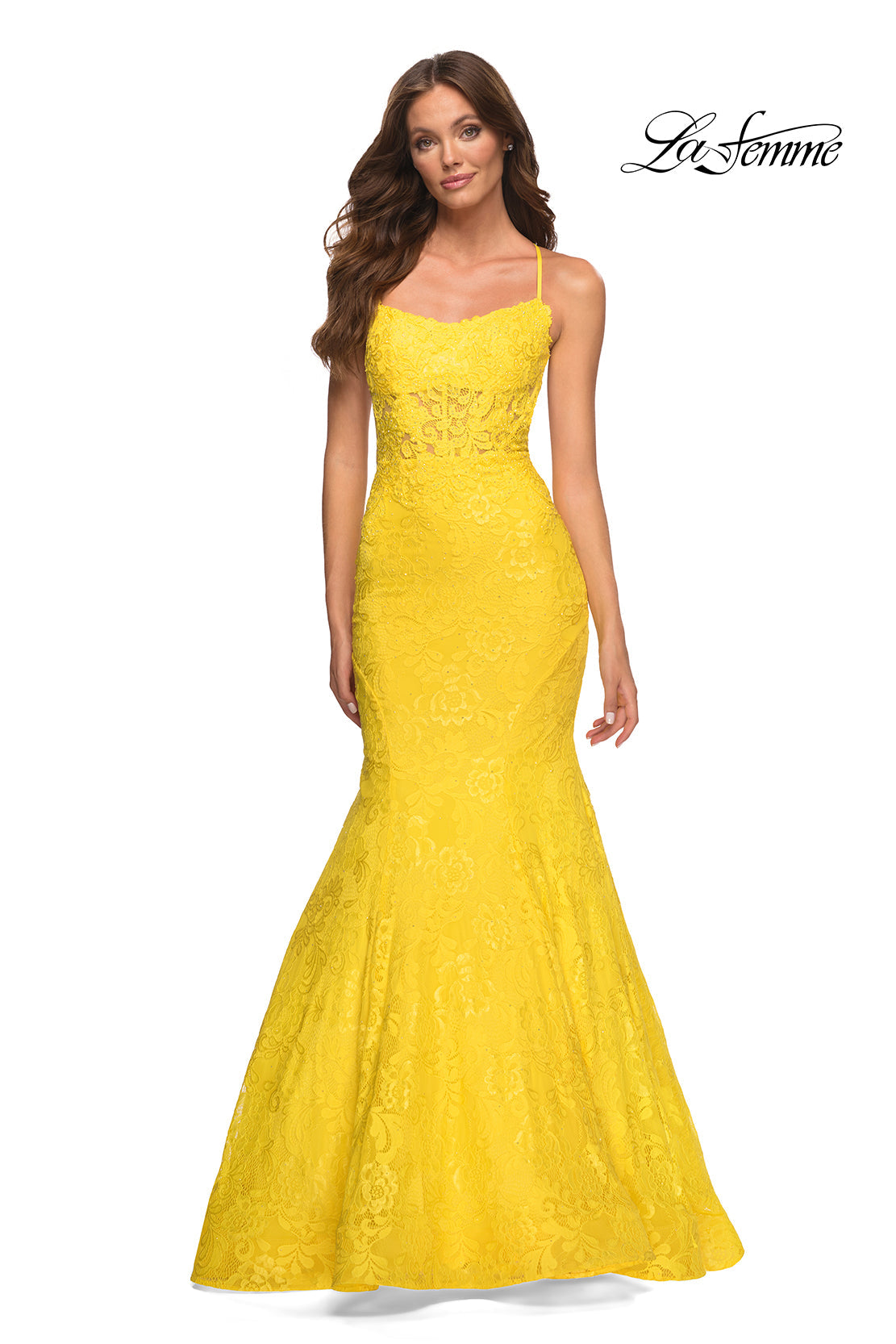 La Femme 30612 prom dress images. La Femme 30612 is available in these colors: Aqua, Yellow.