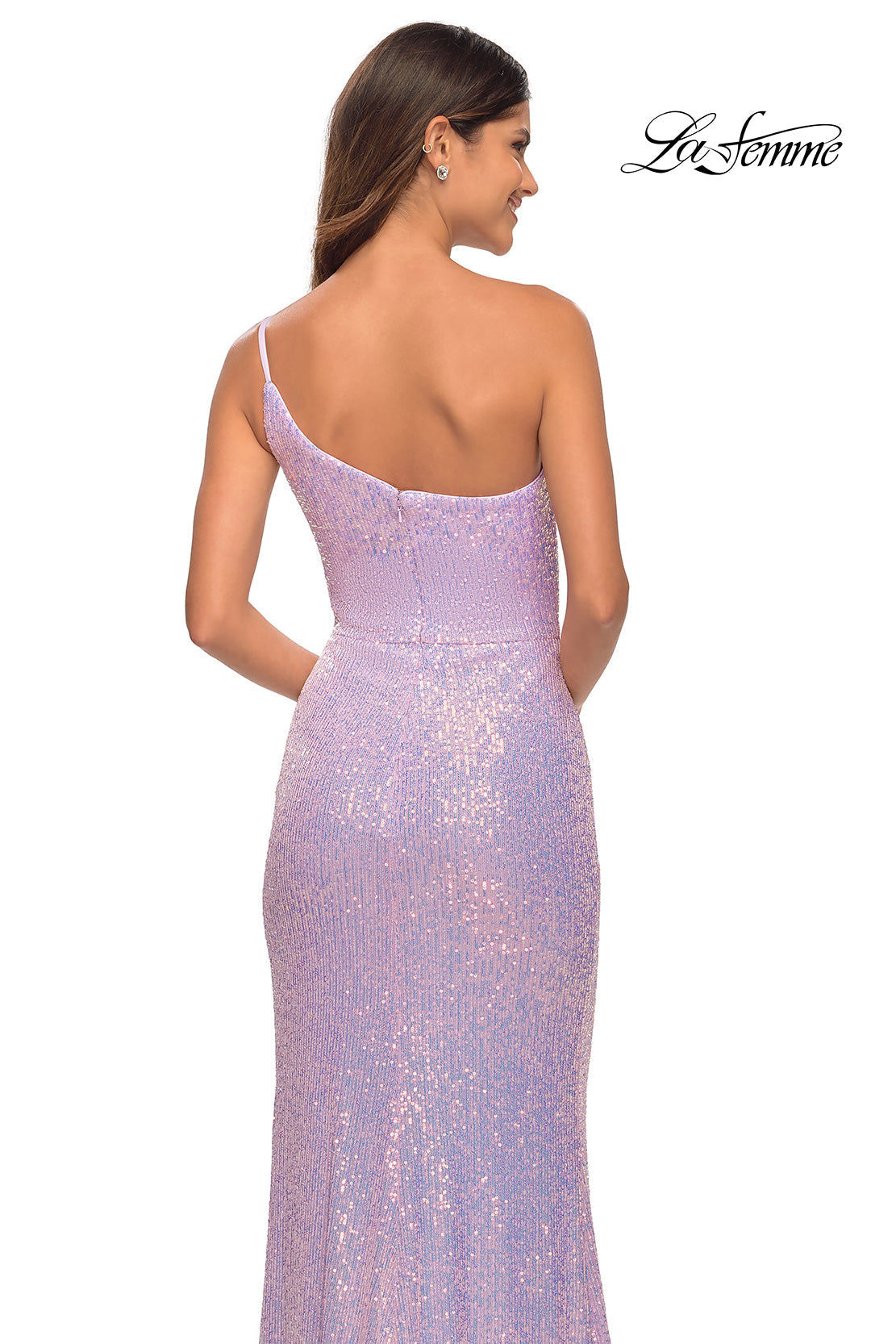 La Femme 30618 prom dress images. La Femme 30618 is available in these colors: Aqua, Light Periwinkle, Orange, Purple, Yellow.