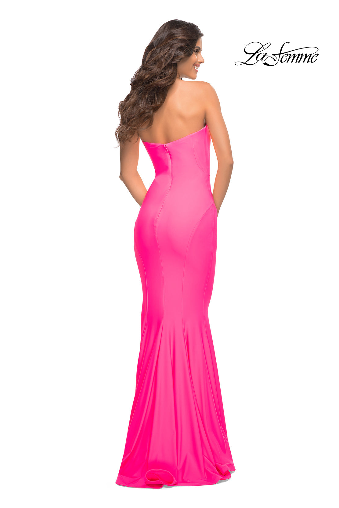 La Femme 30648 prom dress images. La Femme 30648 is available in these colors: Neon Pink.