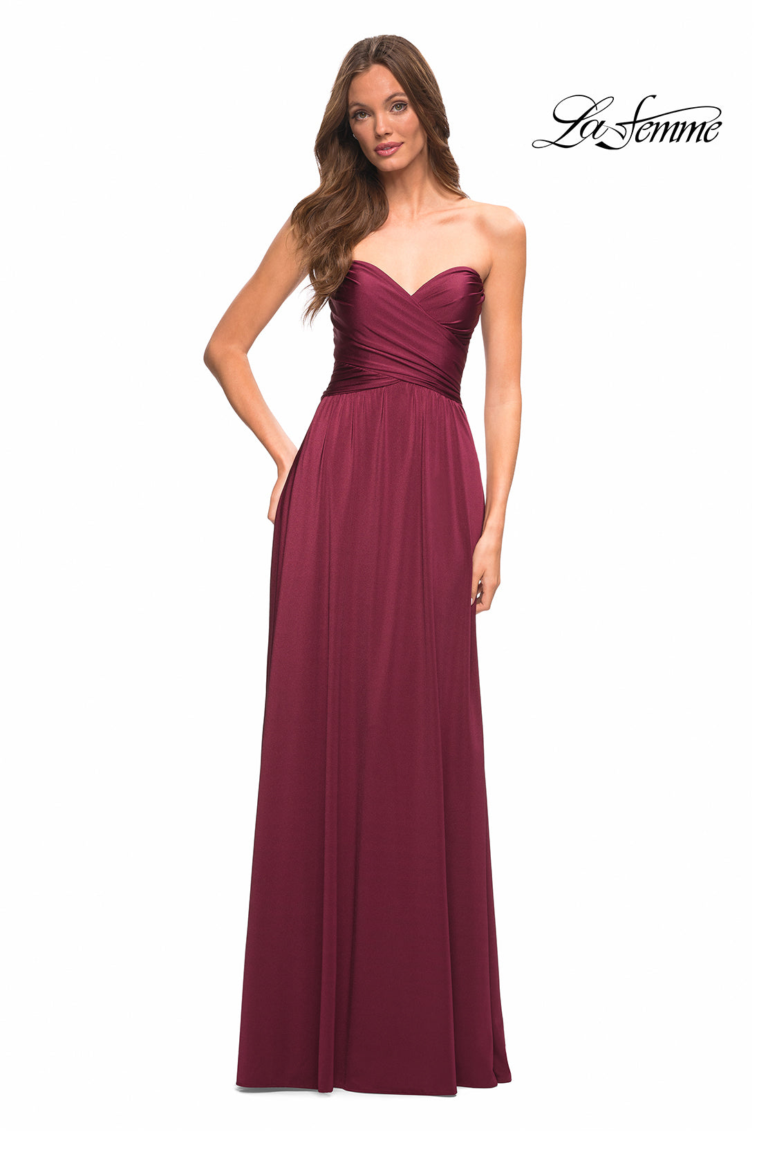 La Femme 30700 prom dress images. La Femme 30700 is available in these colors: Dark Berry, Light Gold, Mauve, Navy, Silver.