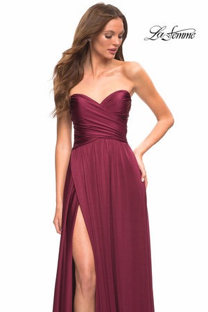 La Femme 30700 prom dress images.  La Femme 30700 is available in these colors: Dark Berry, Light Gold, Mauve, Navy, Silver.