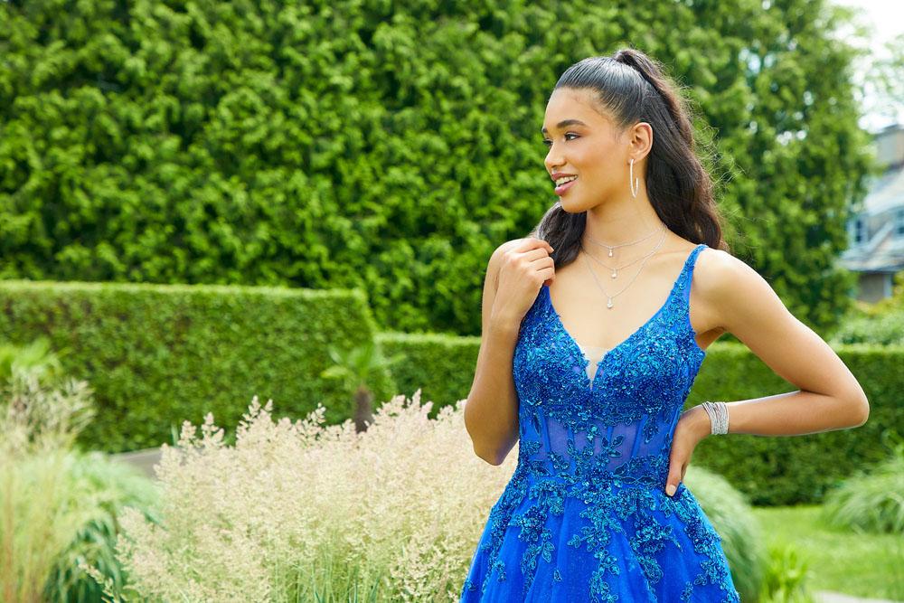 Morilee 47019 prom dress images. Morilee 47019 is available in these colors: Purple, Green, Royal, White.