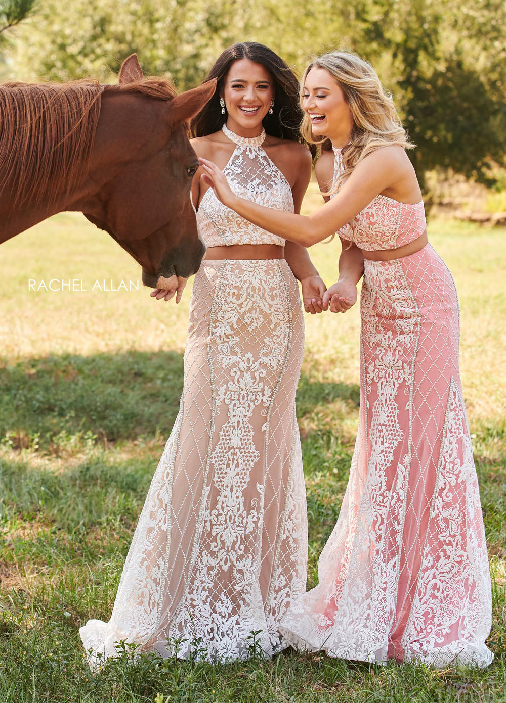Rachel Allan 7003 prom dress images. Rachel Allan 7003 is available in these colors: White Aqua, White Coral, White Nude.