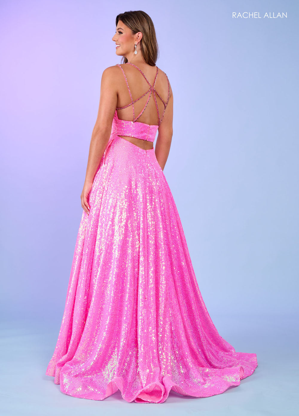 Rachel Allan 70130 prom dress images. Rachel Allan 70130 is available in these colors: Hot Pink, Ocean Blue, Purple, Tangerine.