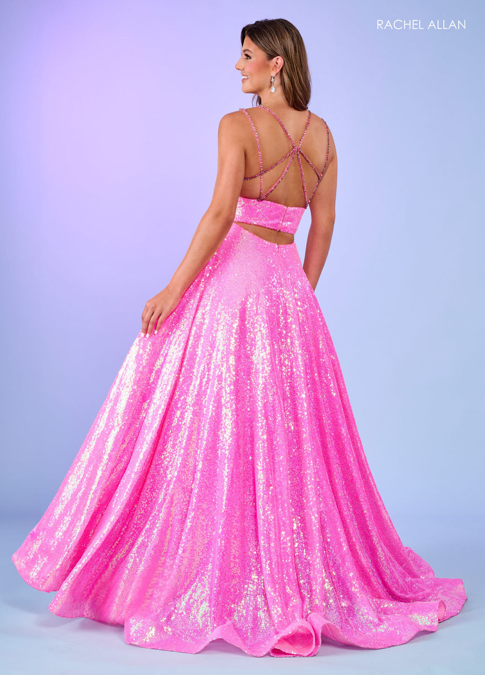 Rachel Allan 70130 prom dress images. Rachel Allan 70130 is available in these colors: Hot Pink, Ocean Blue, Purple, Tangerine.
