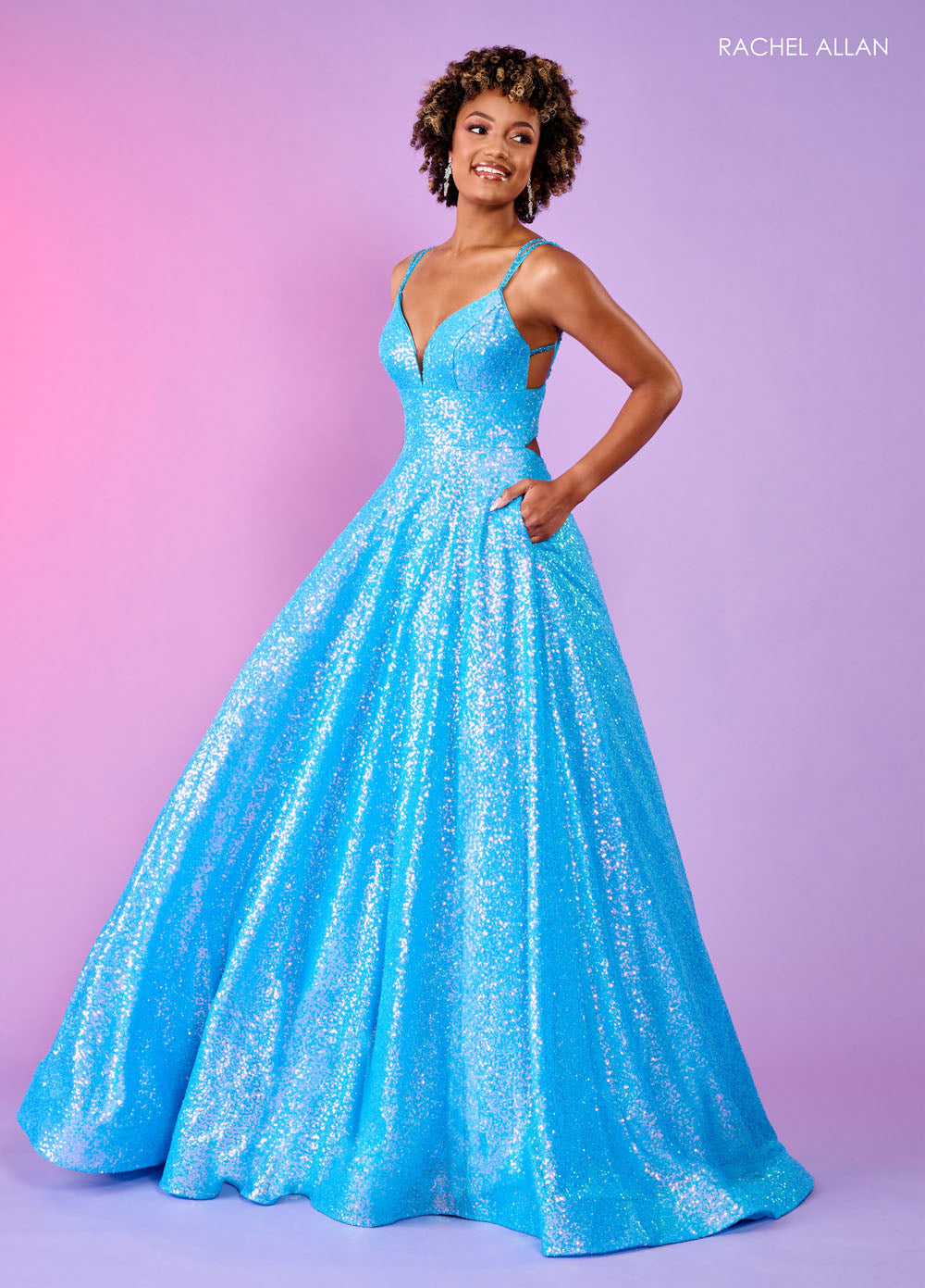 Rachel Allan 70130 prom dress images. Rachel Allan 70130 is available in these colors: Hot Pink, Ocean Blue, Purple, Tangerine.
