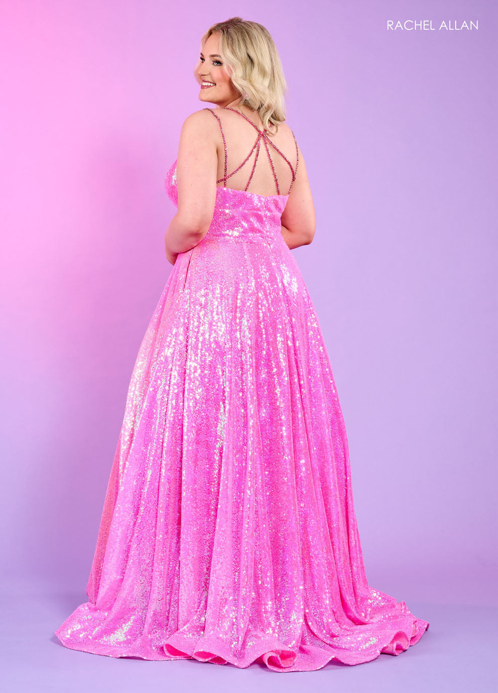 Rachel Allan 70130 prom dress images. Rachel Allan 70130 is available in these colors: Hot Pink, Ocean Blue, Purple, Tangerine.