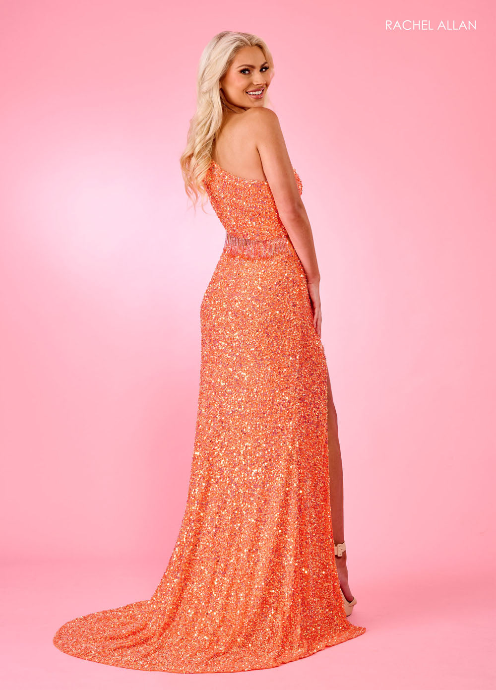 Rachel Allan 70186 prom dress images. Rachel Allan 70186 is available in these colors: Emerald, Gold, Hot Pink, Lilac, Lime, Peacock, Periwinkle, Red, Tangerine.