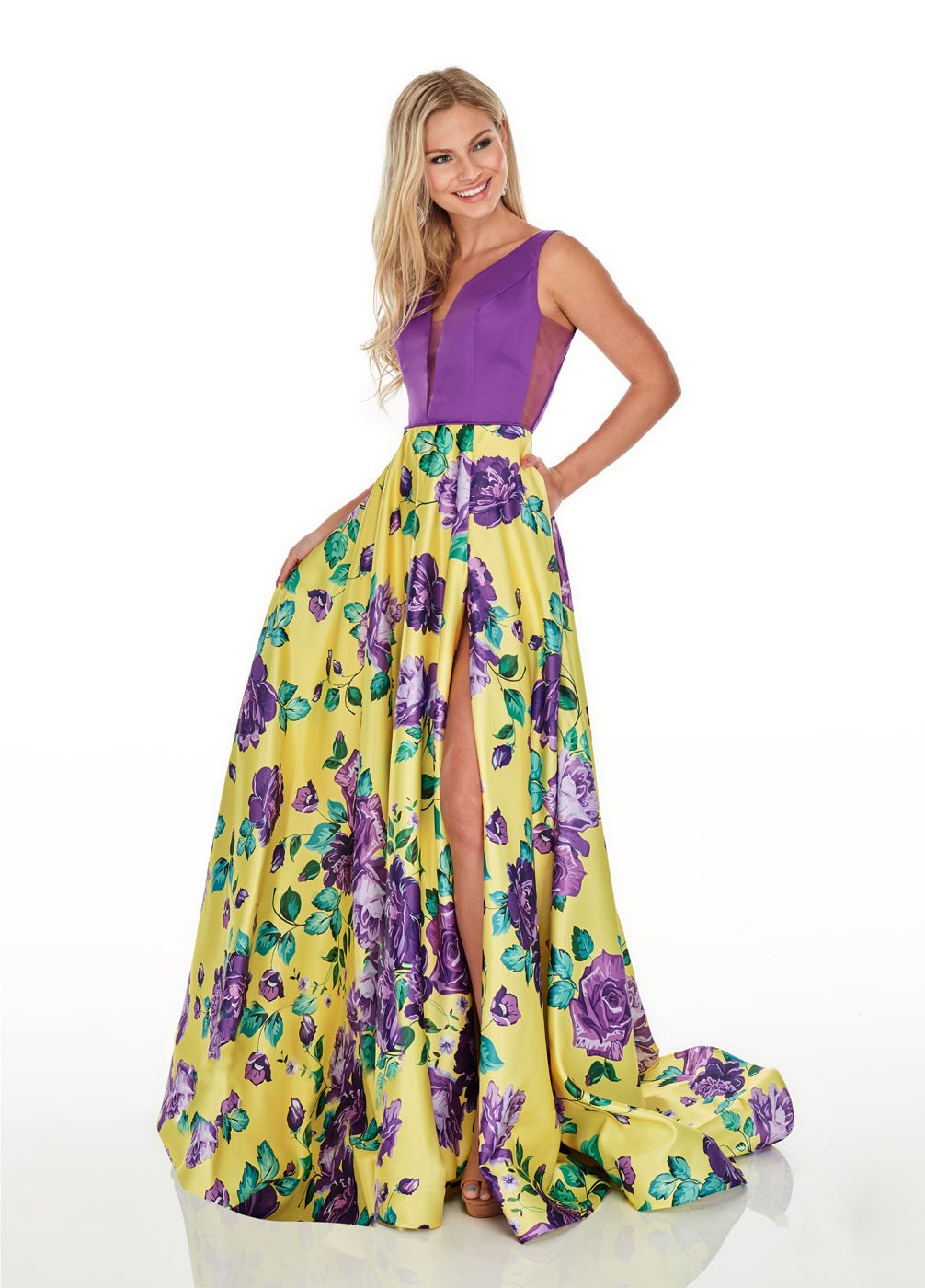 Rachel Allan 7021 prom dress images. Rachel Allan 7021 is available in these colors: White Royal, Yellow Purple.