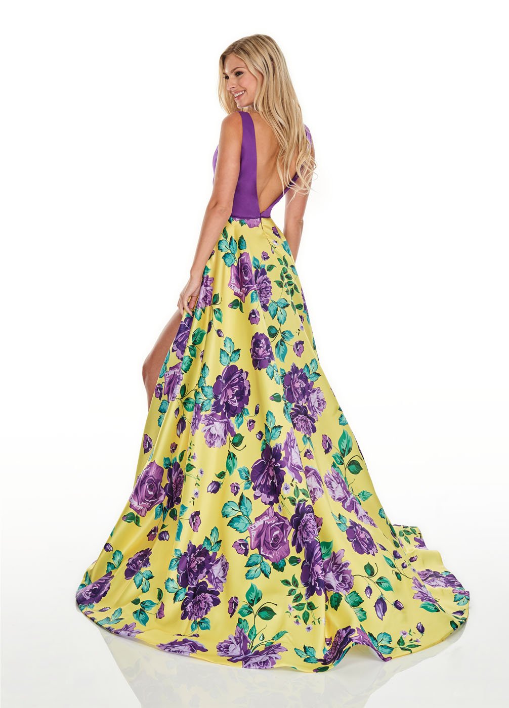 Rachel Allan 7021 prom dress images. Rachel Allan 7021 is available in these colors: White Royal, Yellow Purple.