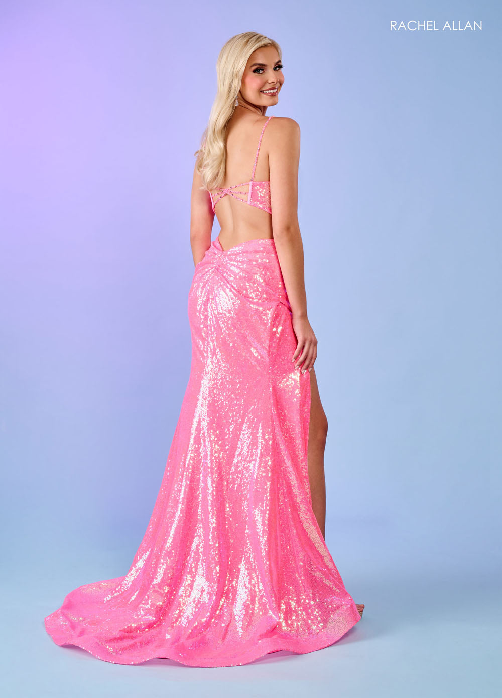 Rachel Allan 70307 prom dress images. Rachel Allan 70307 is available in these colors: Hot Pink, Lilac, Powder Blue, White.