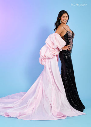 Rachel Allan 70482 prom dress images.  Rachel Allan 70482 is available in these colors: Black, Black Pink, Jade, Red.