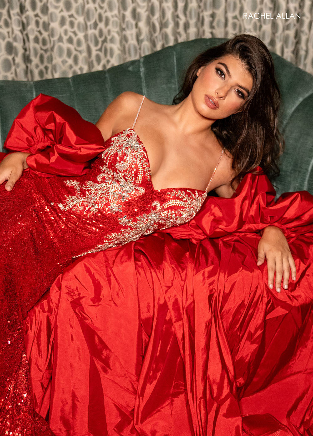 Rachel Allan 70482 prom dress images. Rachel Allan 70482 is available in these colors: Black, Black Pink, Jade, Red.