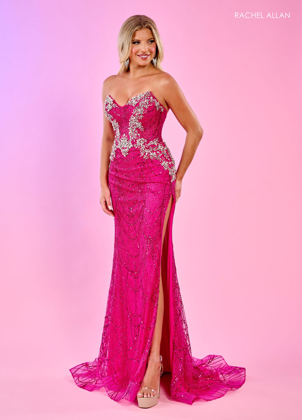 Rachel Allan 70513 prom dress images. Rachel Allan 70513 is available in these colors: Fuchsia, Royal, Tangerine.